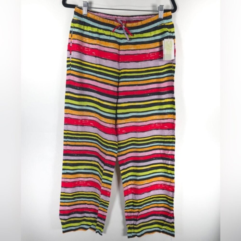 NWT BP. Black Multi Chalked Striped Drawstring Wide Leg Pants India‎ Made Size S